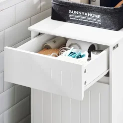 Badezimmerschrank mit Wäschekorb und weißer Schublade BZR110-W