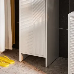 Badezimmerschrank mit Wäschesammler und Kipptür in Weiß BZR154-W