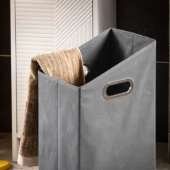 Badezimmerschrank mit Wäschesammler und Kipptür in Weiß BZR154-W