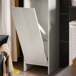 Badezimmerschrank mit Wäschesammler und Kipptür in Weiß BZR154-W