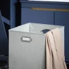 Badezimmerschrank schmal mit ausklappbarem Wäschesack und blauer Schublade BZR114-B
