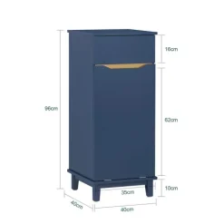 Badezimmerschrank schmal mit ausklappbarem Wäschesack und blauer Schublade BZR114-B