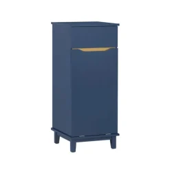 Badezimmerschrank schmal mit ausklappbarem Wäschesack und blauer Schublade BZR114-B