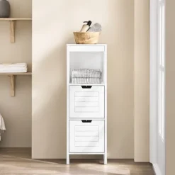 Badezimmerschrank mit 2 Körben in Weiß aus hochwertigem Material für Bad und Gäste-WC stilvoll und platzsparend FRG127-W
