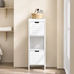 Badezimmerschrank mit 2 Körben in Weiß aus hochwertigem Material für Bad und Gäste-WC stilvoll und platzsparend FRG127-W