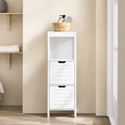 Badezimmerschrank mit 2 Körben in Weiß aus hochwertigem Material für Bad und Gäste-WC stilvoll und platzsparend FRG127-W