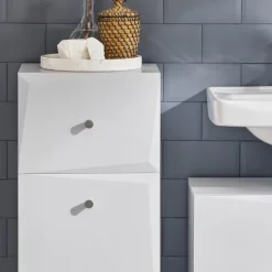 Badezimmerschrank mit Wäschekorb, Schublade und ausklappbarem Wäschesack in Weiß BZR93-W