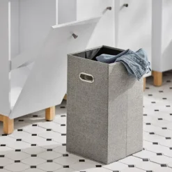 Badezimmerschrank mit Wäschekorb, Schublade und ausklappbarem Wäschesack in Weiß BZR93-W