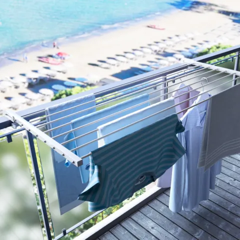 Balkon-Wäscheständer Foxydry Duo 118 cm aus Aluminium – beidseitig klappbar, wetterfest, Tragkraft 15 kg