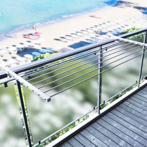 Balkon-Wäscheständer Foxydry Duo 118 cm aus Aluminium – beidseitig klappbar, wetterfest, Tragkraft 15 kg