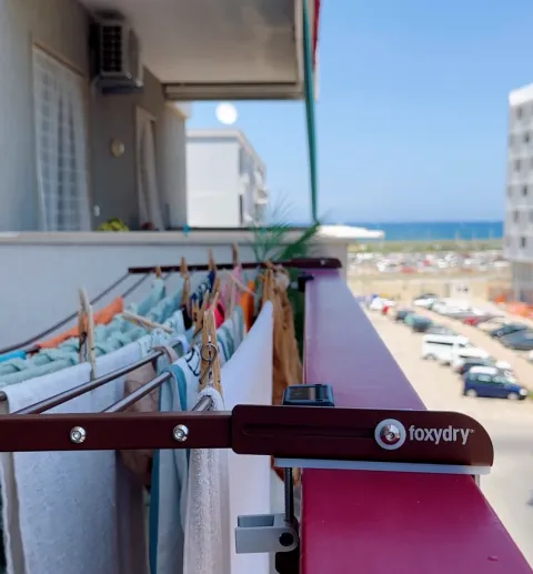 Balkon-Wäscheständer Foxydry Duo 118 cm aus Aluminium – beidseitig klappbar, wetterfest, Tragkraft 15 kg