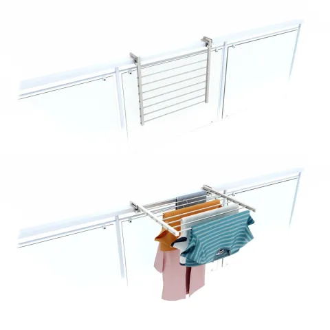 Balkon-Wäscheständer Foxydry Duo 62 cm aus Aluminium – beidseitig klappbar, wetterfest, Tragkraft 15 kg