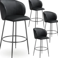 Barstuhl tectake Luana 51 x 60 x 106 cm, Belastbarkeit 120 kg in Samtoptik, gepolstert schwarz/schwarz