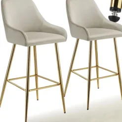 Barstuhl tectake Avane 48,5 x 57 x 108 cm, Belastbarkeit 120 kg in Samtoptik, gepolstert creme/gold
