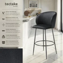 Barstuhl tectake Luana 51 x 60 x 106 cm, Belastbarkeit 120 kg in Samtoptik, gepolstert schwarz/schwarz