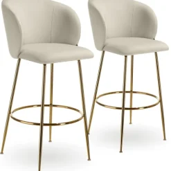 Barstuhl tectake Luana 51 x 60 x 106 cm, Belastbarkeit 120 kg in Samtoptik, gepolstert creme/gold