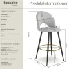 Barstuhl tectake Sachel 49 x 58 x 110 cm, Belastbarkeit 120 kg in Samtoptik, gepolstert hellgrau/schwarz