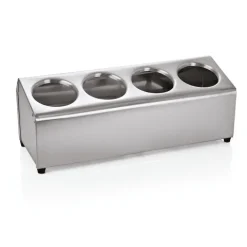 Besteckkasten, Besteckeinsatz, Besteckbox Gastro für 4 Besteckköcher: Edelstahl, Rutschfest & Platzsparend