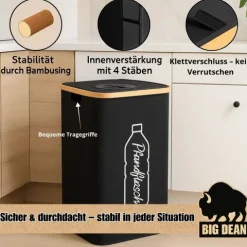 BigDean 100L Pfandflaschen Sammelbehälter mit Deckel inkl. Tragetasche - Pfandflaschen Behälter Flaschensammler Leergut Sammelbehälter Pfandsammler Flaschensammler Pfandflaschen