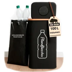 BigDean 100L Pfandflaschen Sammelbehälter mit Deckel inkl. Tragetasche - Pfandflaschen Behälter Flaschensammler Leergut Sammelbehälter Pfandsammler Flaschensammler Pfandflaschen