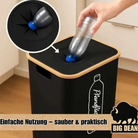 BigDean 100L Pfandflaschen Sammelbehälter mit Deckel inkl. Tragetasche - Pfandflaschen Behälter Flaschensammler Leergut Sammelbehälter Pfandsammler Flaschensammler Pfandflaschen