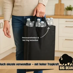 BigDean 100L Pfandflaschen Sammelbehälter mit Deckel inkl. Tragetasche - Pfandflaschen Behälter Flaschensammler Leergut Sammelbehälter Pfandsammler Flaschensammler Pfandflaschen