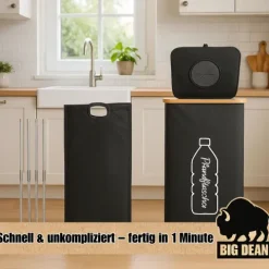 BigDean 100L Pfandflaschen Sammelbehälter mit Deckel inkl. Tragetasche - Pfandflaschen Behälter Flaschensammler Leergut Sammelbehälter Pfandsammler Flaschensammler Pfandflaschen