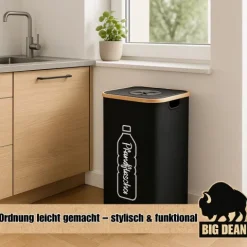 BigDean 100L Pfandflaschen Sammelbehälter mit Deckel inkl. Tragetasche - Pfandflaschen Behälter Flaschensammler Leergut Sammelbehälter Pfandsammler Flaschensammler Pfandflaschen
