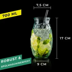 BigDean® Trinkgläser im Ananas-Design 700ml [4er Set] aus 100% Recyclingglas | Partygläser für Longdrinks · Cocktails · Softdrinks & Wasser | umweltbewusst · spülmaschinenfest · langlebig
