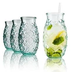 BigDean® Trinkgläser im Ananas-Design 700ml [4er Set] aus 100% Recyclingglas | Partygläser für Longdrinks · Cocktails · Softdrinks & Wasser | umweltbewusst · spülmaschinenfest · langlebig