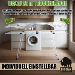 BigDean Wäscheständer ausziehbar 20m - Wäscheständer XXL - Wäscheständer weiß – Wäscheständer stabil