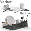 BigDean Abtropfgestell Geschirr aus Metall – platzsparendes Geschirrabtropfgestell mit Besteckkorb