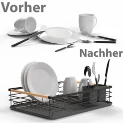 BigDean Abtropfgestell Geschirr aus Metall – platzsparendes Geschirrabtropfgestell mit Besteckkorb