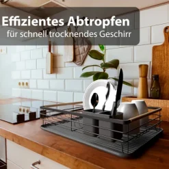 BigDean Abtropfgestell Geschirr aus Metall – platzsparendes Geschirrabtropfgestell mit Besteckkorb
