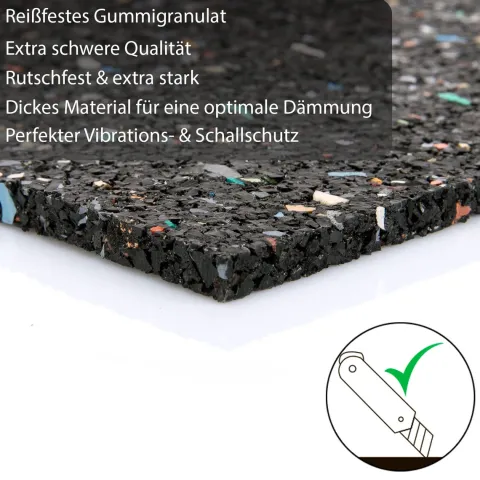 BigDean Antivibrationsmatte 60x60 cm – zuschneidbare Gummimatte Made in Germany – Dämmmatte 0,6cm Höhe für unterschiedliche Geräte & Räume geeignet