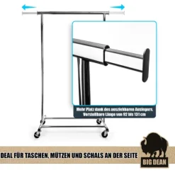 BigDean Kleiderständer auf Rollen 90kg belastbar ausziehbare Kleiderstange Kleiderständer in Sekunden aufgebaut