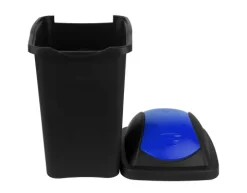 BigDean Mülleimer groß 60L - schwarz - mit Schwingdeckel blau - aus Kunststoff - Müllsammler Abfalleimer Mülltonne Abfallbehälter - Made in Italy