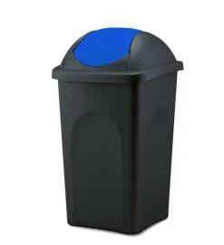 BigDean Mülleimer groß 60L - schwarz - mit Schwingdeckel blau - aus Kunststoff - Müllsammler Abfalleimer Mülltonne Abfallbehälter - Made in Italy