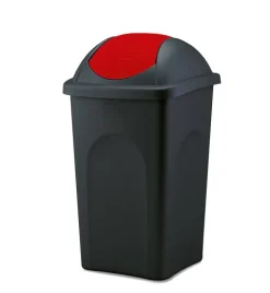 BigDean Mülleimer groß 60L - schwarz - mit Schwingdeckel rot - aus Kunststoff - Müllsammler Abfalleimer Mülltonne Abfallbehälter - Made in Italy