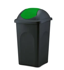 BigDean Mülleimer groß 60L - schwarz - mit Schwingdeckel grün - aus Kunststoff - Müllsammler Abfalleimer Mülltonne Abfallbehälter - Made in Italy