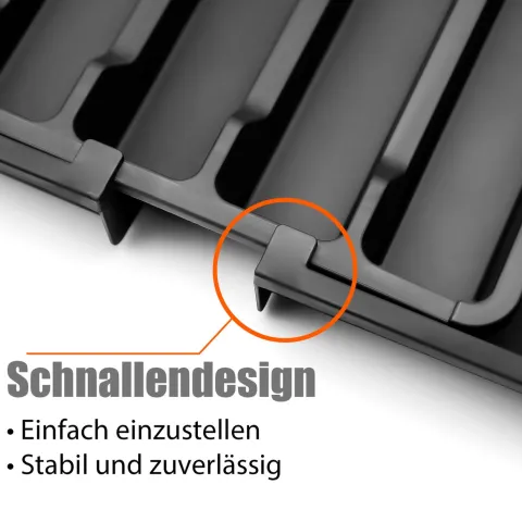 BigDean 2 Stück Besteckeinsatz aus Kunststoff in Schwarz – ausziehbarer Besteckkasten für Schubladen – Schubladen Organizer für einfache Aufbewahrung von Küchenutensilien geeignet