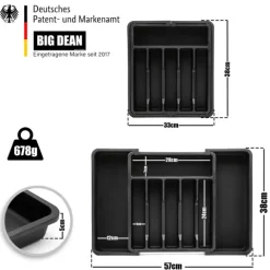 BigDean 2 Stück Besteckeinsatz aus Kunststoff in Schwarz – ausziehbarer Besteckkasten für Schubladen – Schubladen Organizer für einfache Aufbewahrung von Küchenutensilien geeignet