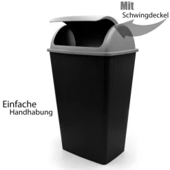 BigDean 2 Stück Mülleimer mit Schwingdeckel 45 L Anthrazit – Abfalleimer für die Küche & Büro – Müllbehälter aus robustem & geruchsdichtem Kunststoff – Made in Europe