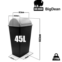 BigDean 2 Stück Mülleimer mit Schwingdeckel 45 L Anthrazit – Abfalleimer für die Küche & Büro – Müllbehälter aus robustem & geruchsdichtem Kunststoff – Made in Europe