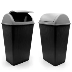 BigDean 2 Stück Mülleimer mit Schwingdeckel 45 L Anthrazit – Abfalleimer für die Küche & Büro – Müllbehälter aus robustem & geruchsdichtem Kunststoff – Made in Europe