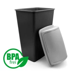 BigDean 2 Stück Mülleimer mit Schwingdeckel 45 L Anthrazit – Abfalleimer für die Küche & Büro – Müllbehälter aus robustem & geruchsdichtem Kunststoff – Made in Europe