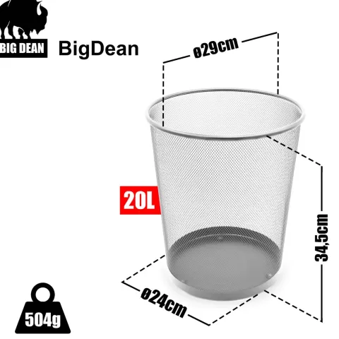 BigDean 3 Stück Papierkorb Mülleimer Büro silber 20L Draht – vielseitiger Mülleimer