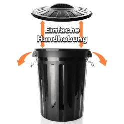 BigDean 2 Stück wetterfeste Universaltonne mit Deckel Schwarz und 2 Tragegriffen + Clip Verschluss auch als Mülltonne – Regentonne und Futtertonne geeignet für Indoor + Outdoor geeignet