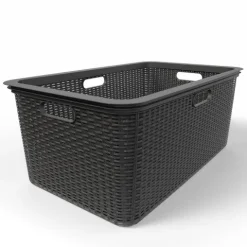 BigDean 2 Stück Wäschekorb 59x39x26 cm Rattan Design – Wäschewanne Made in Germany
