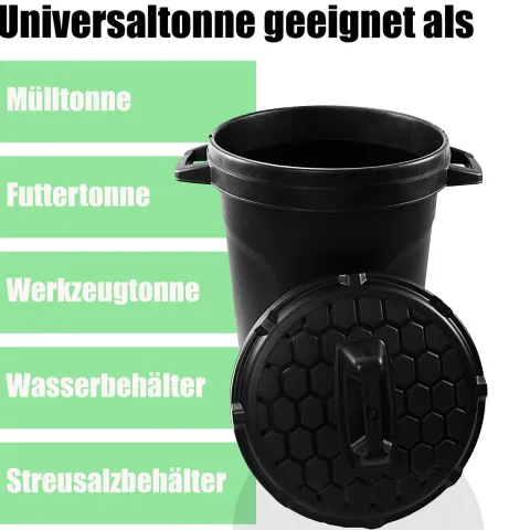 BigDean Universal Allzwecktonne Mülltonne 90 Liter Tonne XL Universaltonne Universaleimer schwarz mit Deckel Plastiktonne Regenfass Wassertonne Regenauffangbehälter